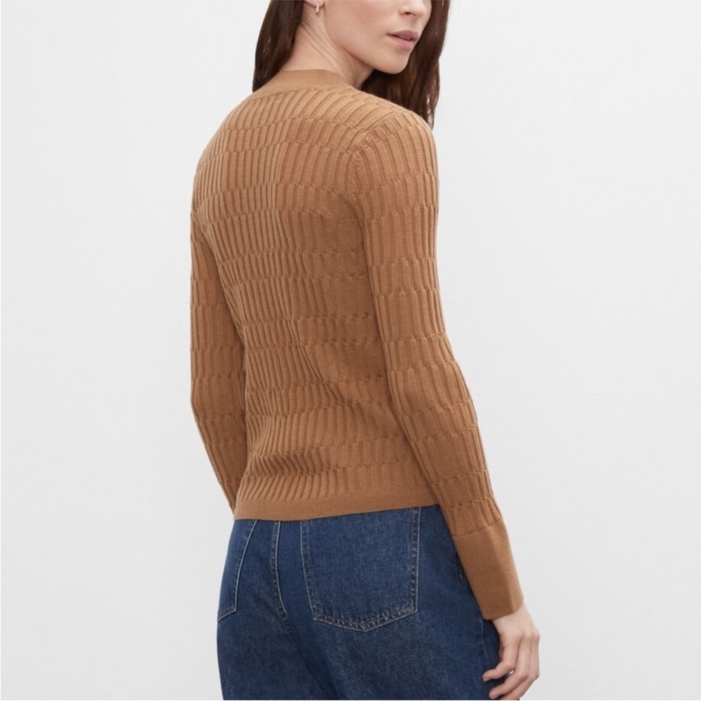 Club Monaco Signature Ribbed Mock Neck Sweater Wool Long Sleeve Camel Tan Size S - Picture 2 of 9